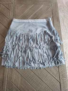 Francesca's Collections Light Blue Faux Suede Fringe Mini Skirt